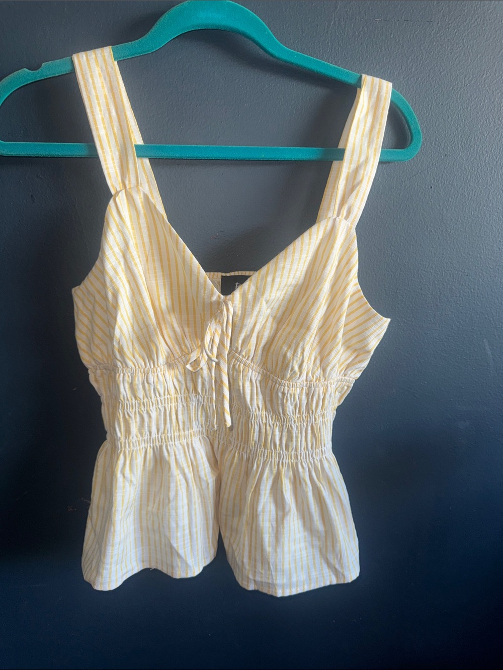 Bwear Yellow and White Striped Smocked Tie-Front Tank